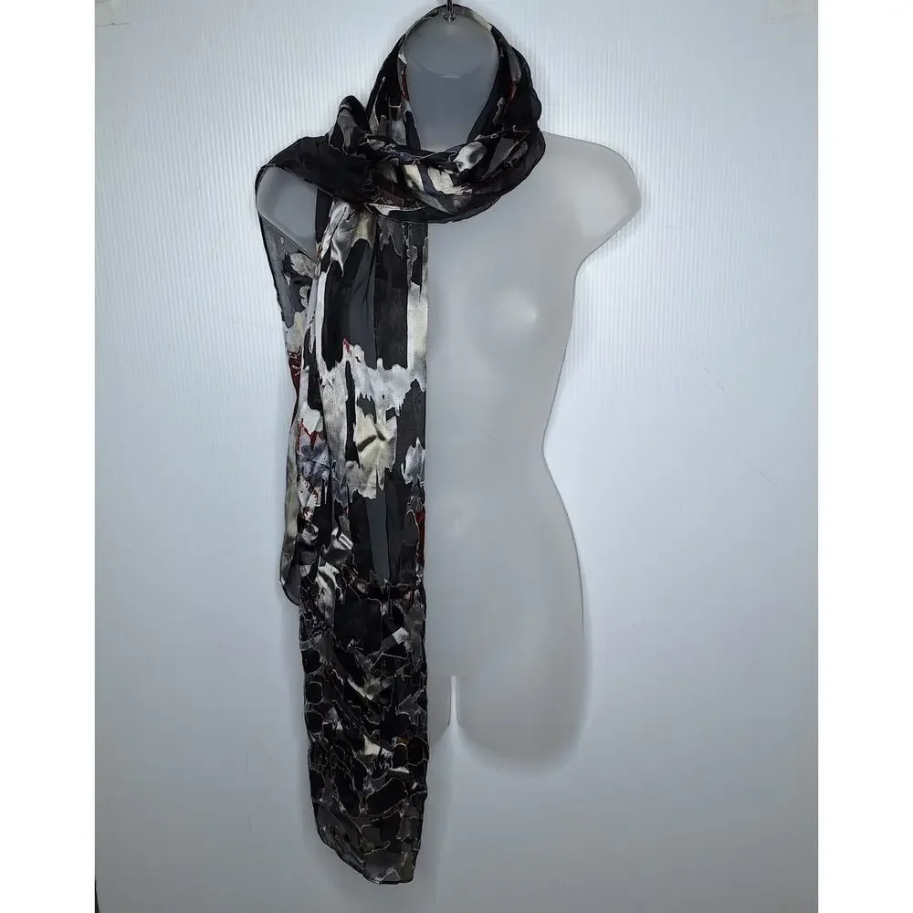 Cynthia Rowley Silk Burnout Scarf Wrap Formal Dressy Metallic Artsy Art to Wear